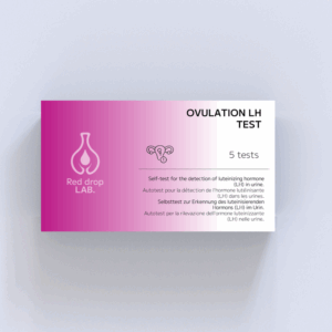 High-quality image of the Red Drop Lab ovulation test kit, featuring clean Swiss design in lpink tones. This self-test helps women monitor ovulation and fertility hormones easily at home.