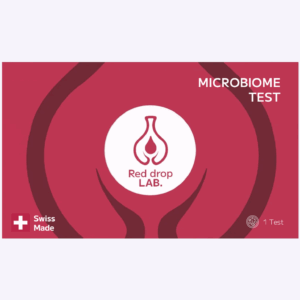 Kit Drop Lab Test de santé vaginale dans un emballage rouge avec un logo Drop, le texte "Test de santé vaginale", "Swiss Made" et "1 Test".