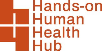Logo mit vier orangefarbenen geometrischen Formen, die ein Pluszeichen bilden, neben dem Text „Hands-on Human Health Hub“ in Orange – erfahren Sie mehr über uns und unsere Mission.