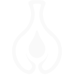 Une vulve stylisée, abstraite et blanche, avec une goutte centrale à l'intérieur, sur fond noir, symbolisant l'analyse du sang menstruel pour la santé.